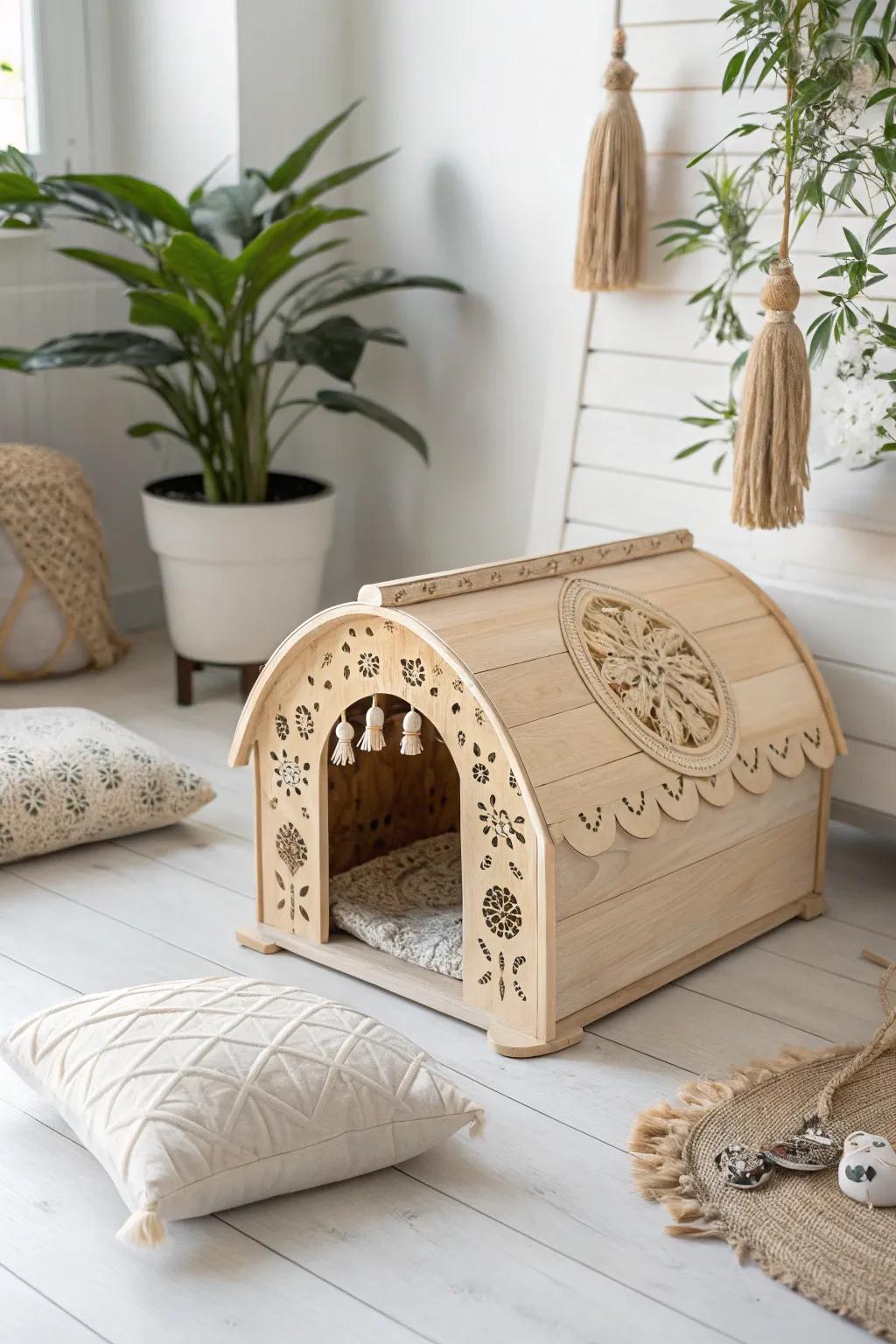 Crafted with love: a natural wooden hideaway that brings style and comfort to your guinea pig's home.