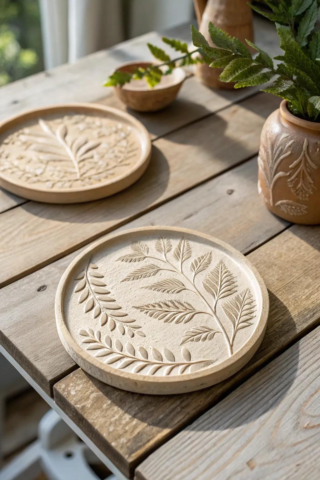 Elevate your table setting with handcrafted pottery coasters that blend simplicity and natural beauty.