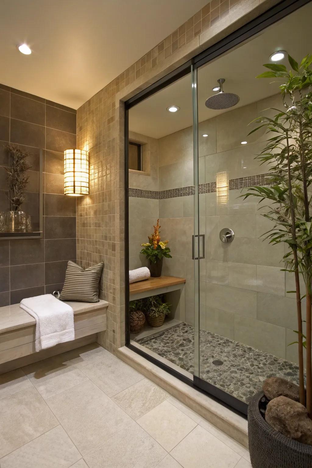 A shower bench for comfort and convenience.