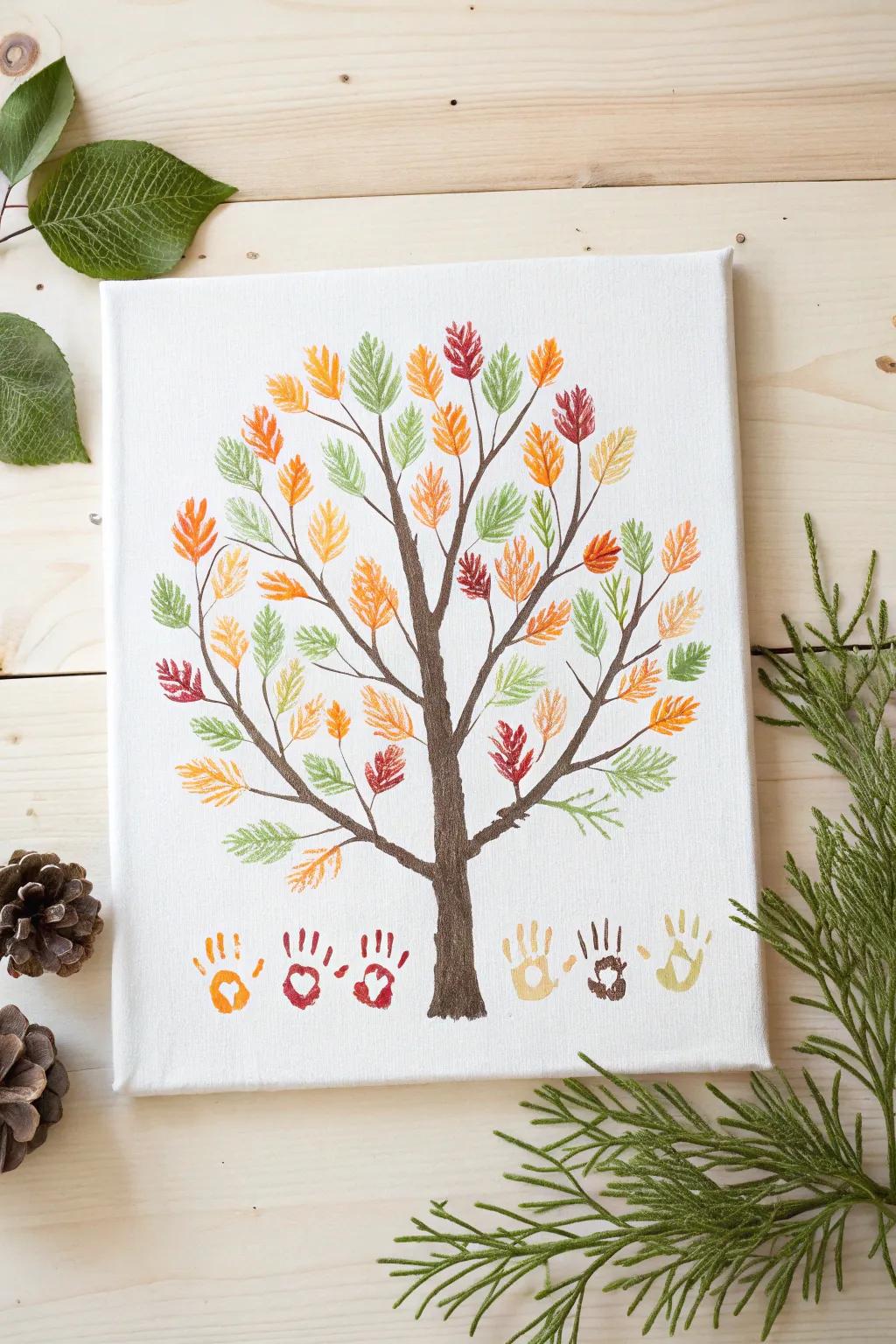 Capture the beauty of the seasons with this Scandinavian-inspired handprint tree, a perfect blend of nature and creativity.