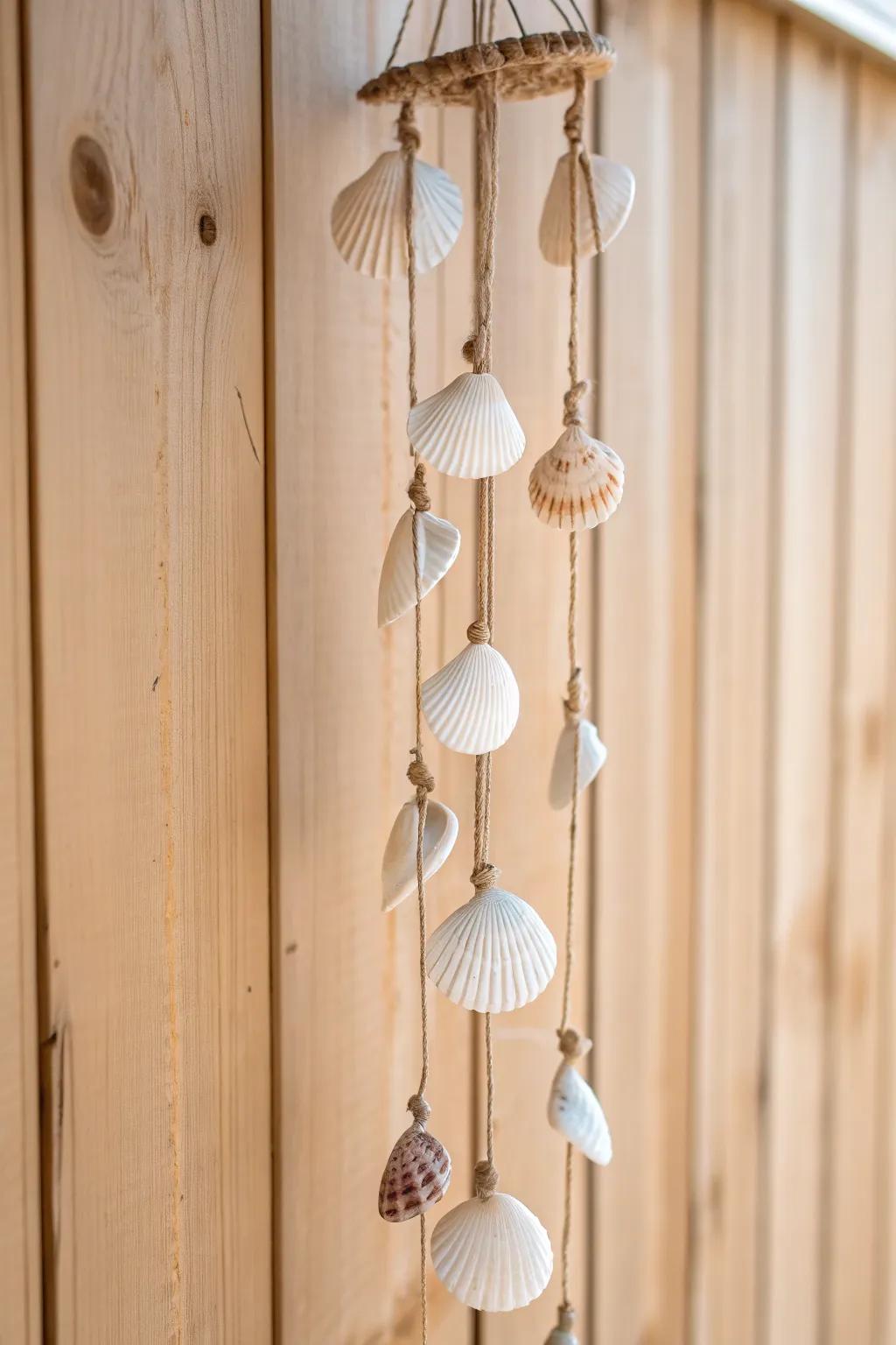 Embrace the ocean's melody with chic seashell wind chimes, a minimalist treasure for your serene space.