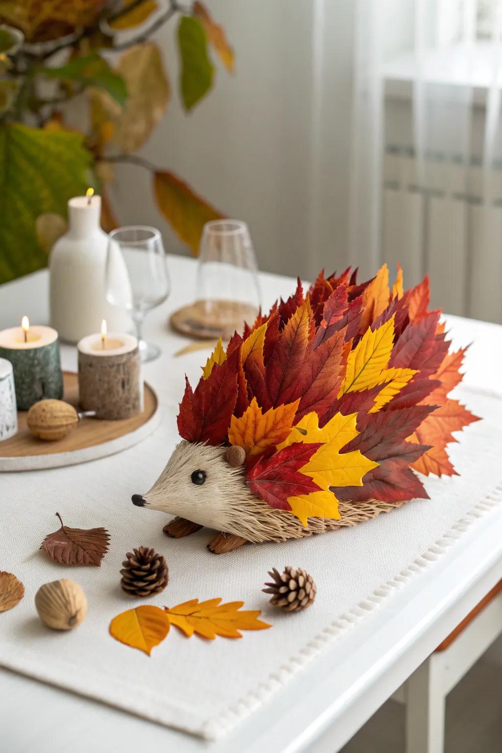 Embrace the beauty of fall with a charming leafy hedgehog centerpiece. 🍂🦔 #AutumnCrafts #MinimalistDecor
