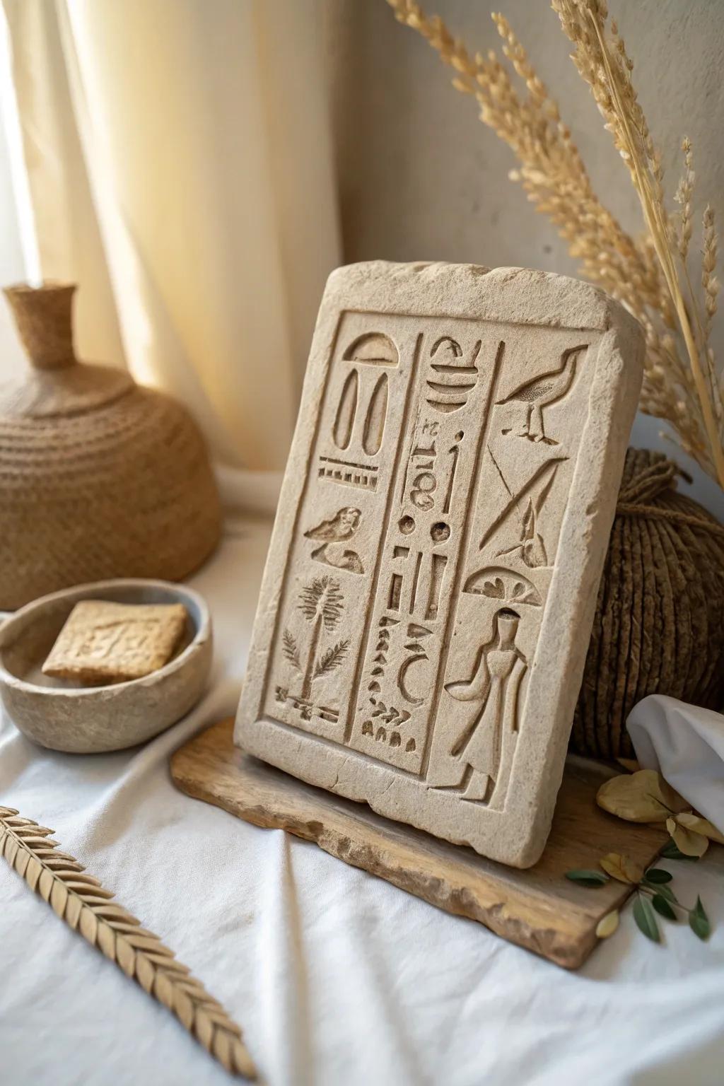Bring ancient stories to life with your own hieroglyphic stone tablet, a stunning blend of history and minimalist design.