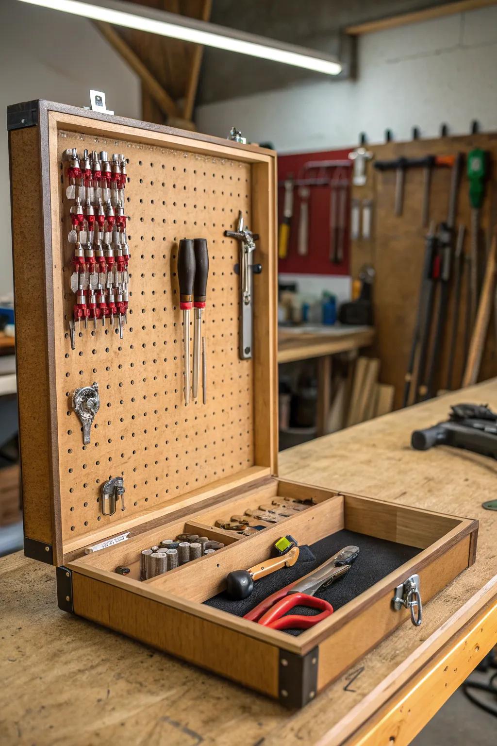Transform your toolbox into a craftsman's dream with a pegboard that brings order and elegance.