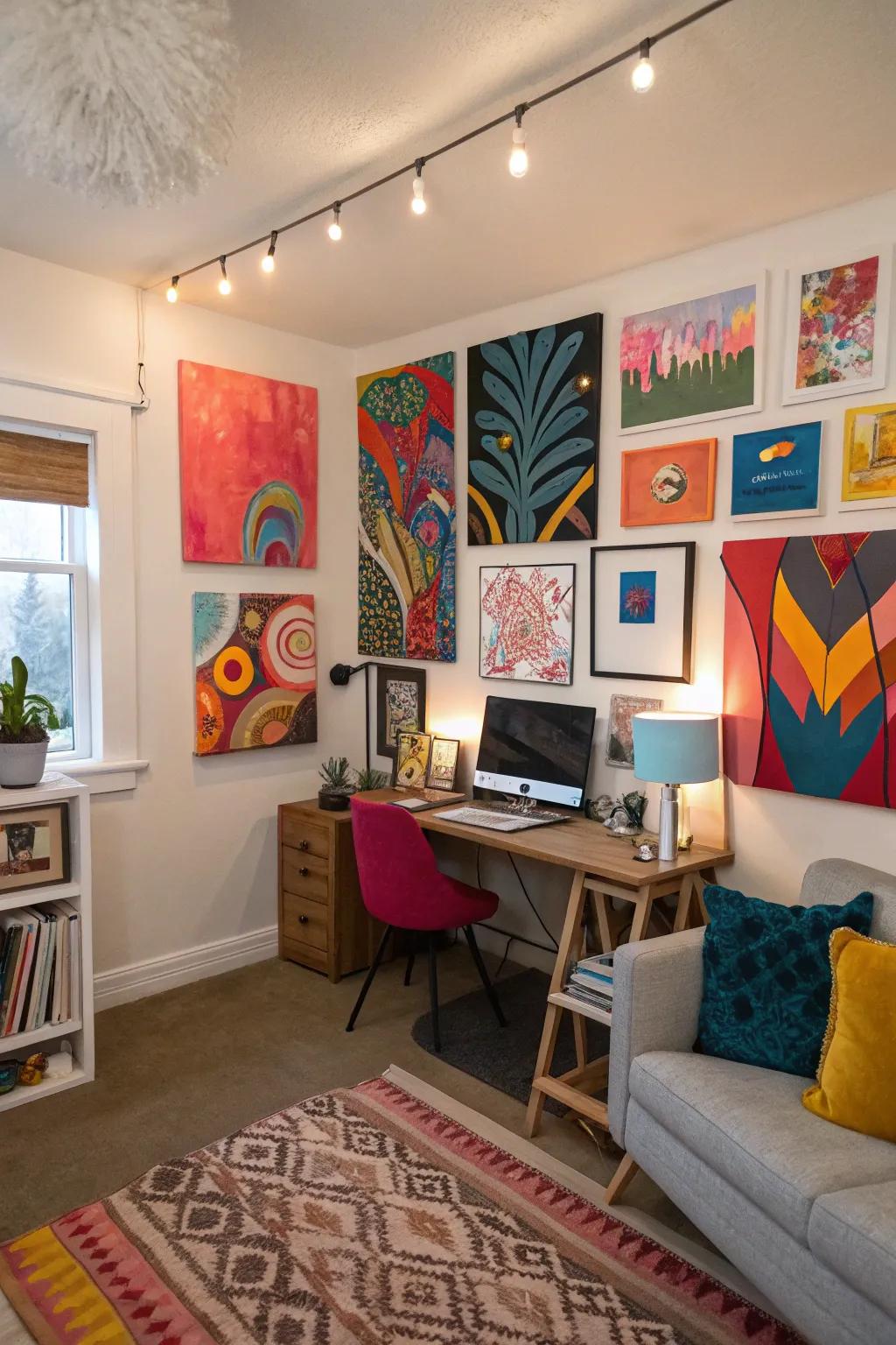 Vibrant abstracts breathe life and hope into creative spaces.