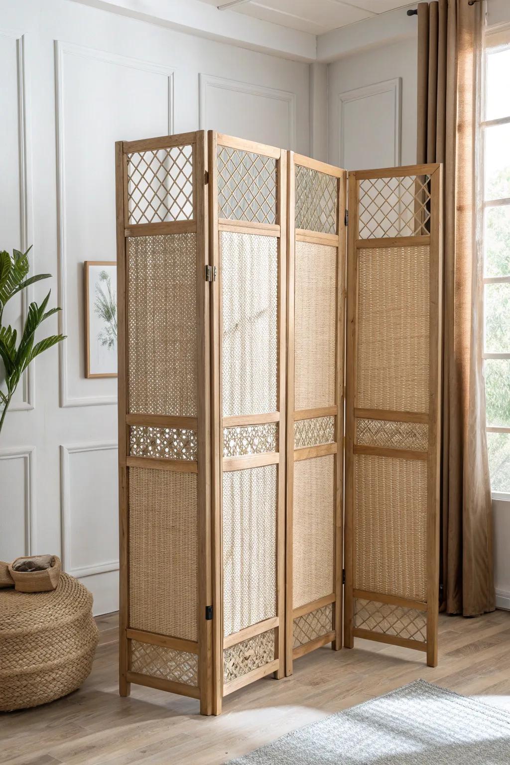 Transform your space effortlessly with a chic room divider, blending Scandinavian minimalism with a touch of Boho charm.