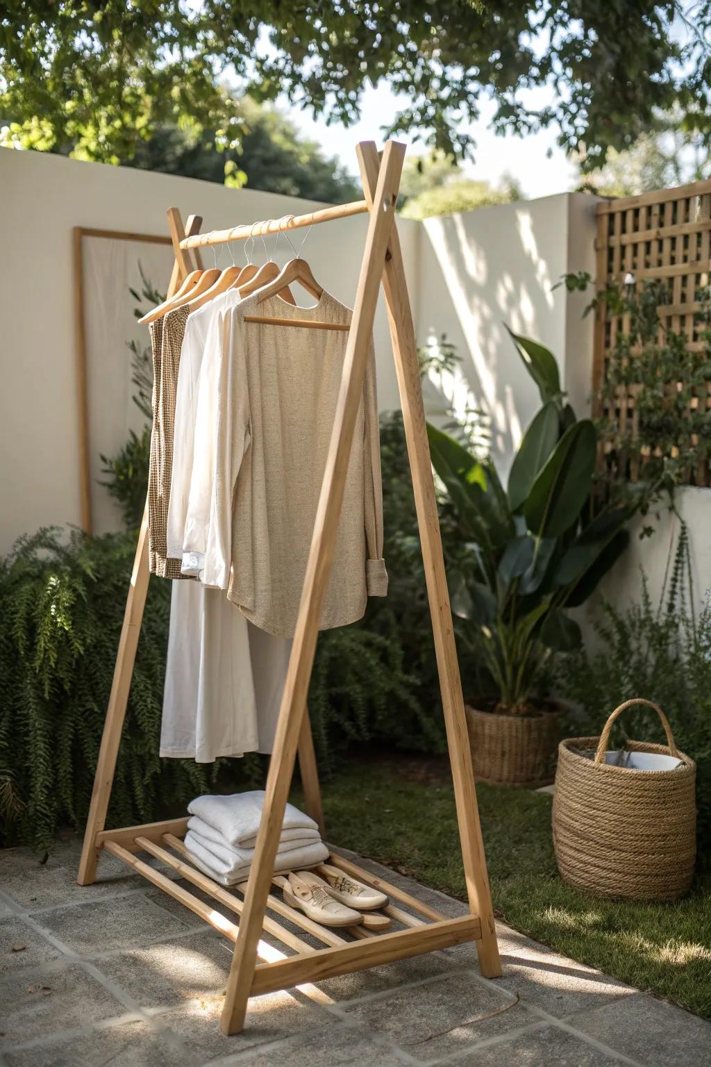 Transform your garage sale with minimalist elegance: versatile hanging solutions for any space.