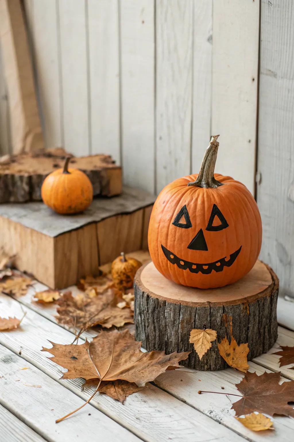 Embrace the season with a charming pumpkin head delight.