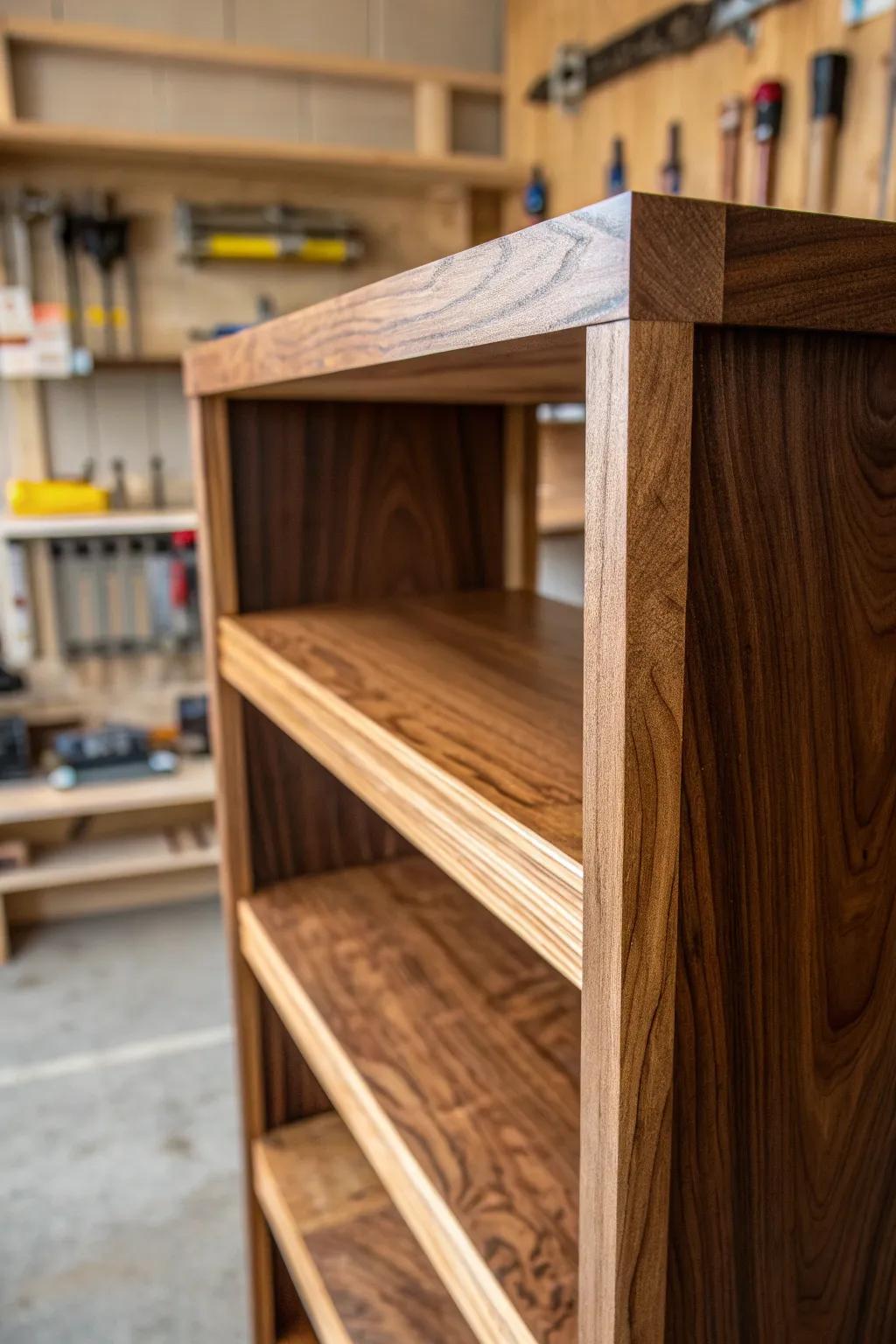 Transform plywood into a masterpiece with a rich walnut stain, perfect for those who value craftsmanship.