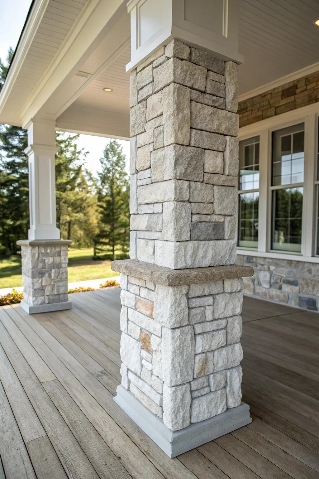 Elevate your porch with the elegance of a stone veneer, blending minimalist beauty with timeless charm.
