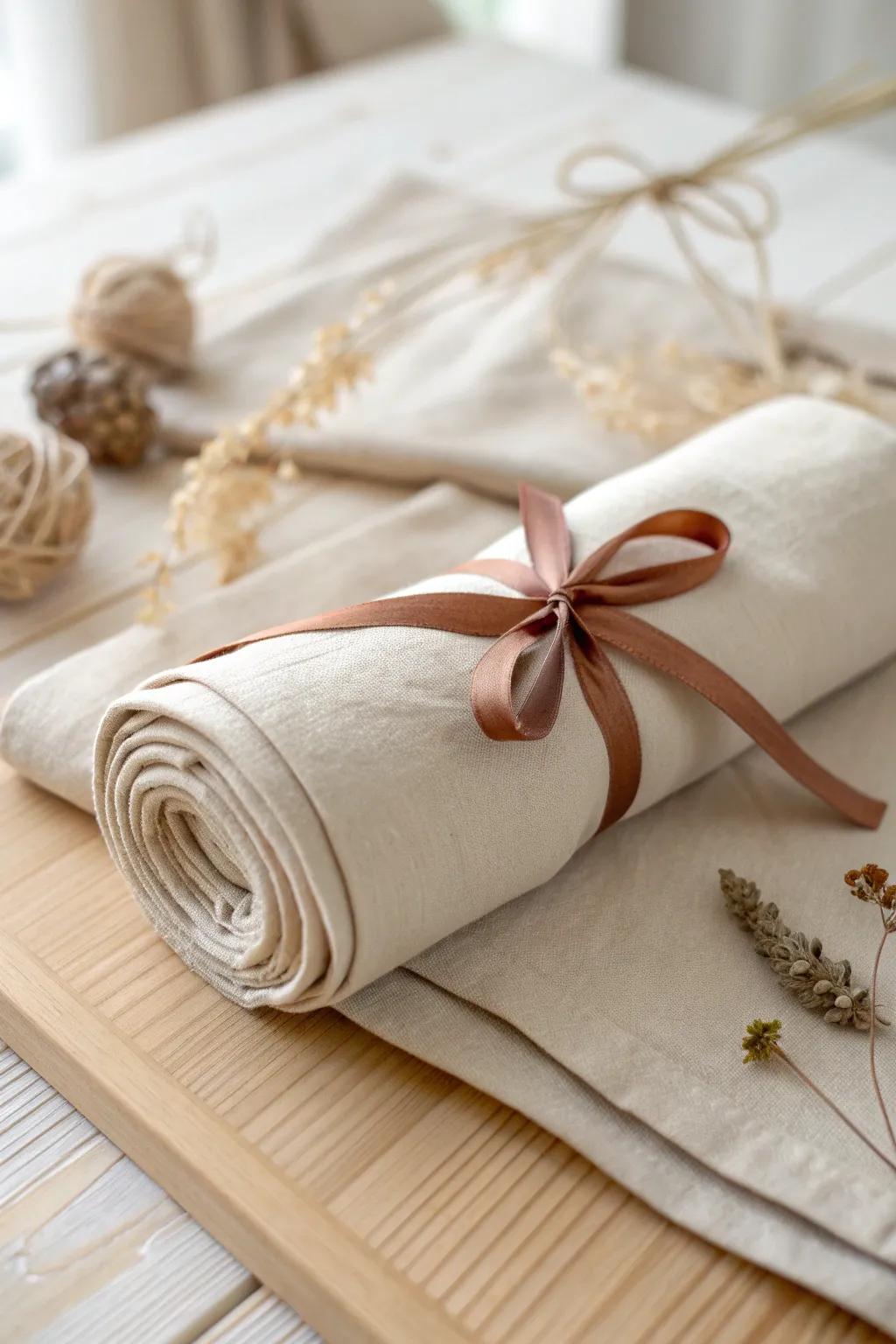 Embrace simplicity: Roll, tie, and delight in the beauty of minimalist gift wrapping.