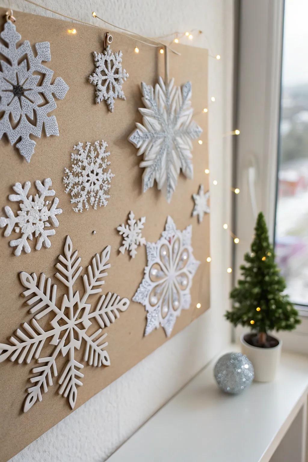 Embrace the elegance of winter with a minimalist snowflake display, perfect for your winter wonderland inspiration.