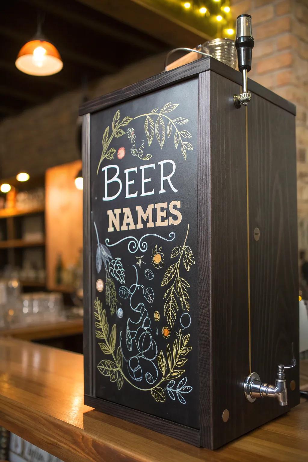 Elevate your home bar with a custom keezer featuring a stylish chalkboard panel for your ever-evolving beer lineup.