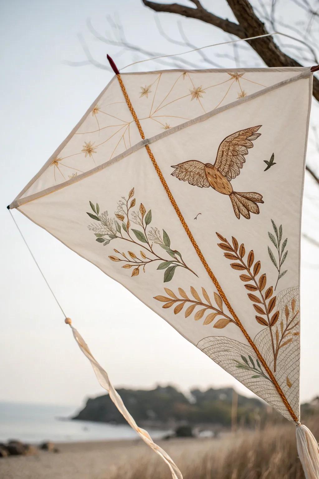 Embrace the sky with nature's artistry on your handcrafted kite.