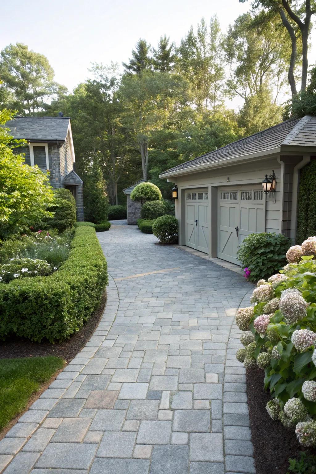 Stone pathways add elegance and direction to your garage entrance.