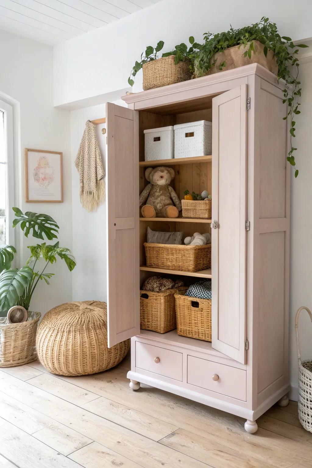 Transform thrift into treasure: Discover the art of repurposed storage with this charming vintage armoire.