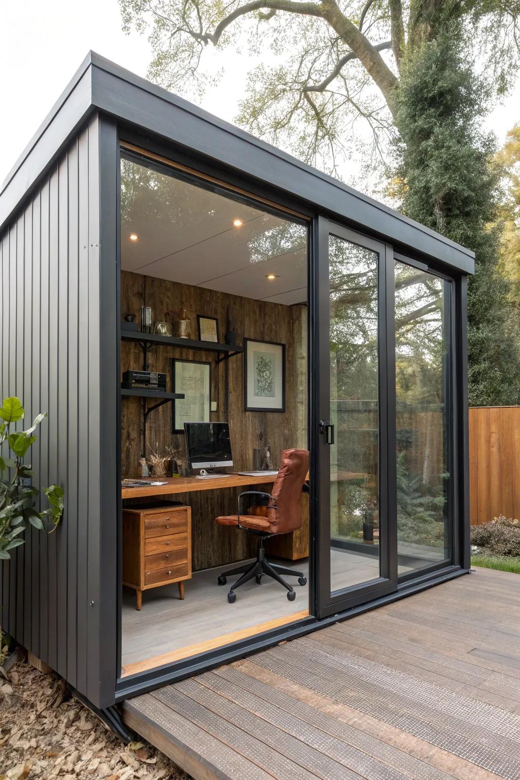 A harmonious blend of modern design and craftsmanship: Your perfect office retreat.