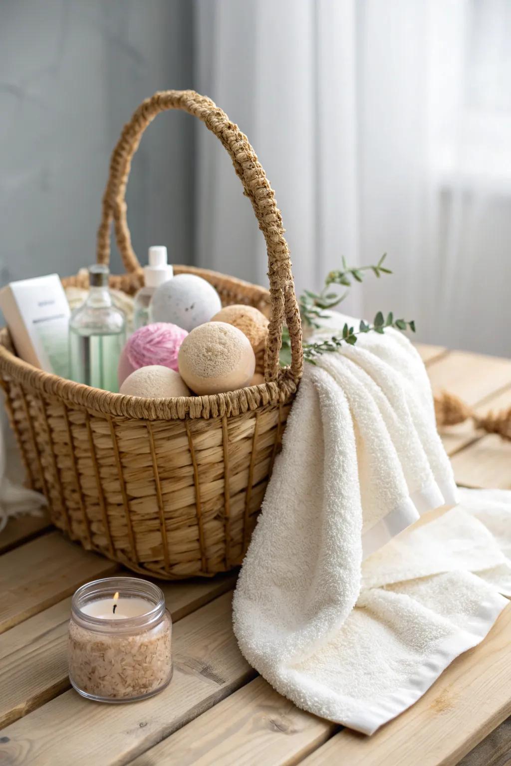 Indulge in serenity with this DIY spa basket, a perfect blend of simplicity and natural beauty for your at-home retreat.