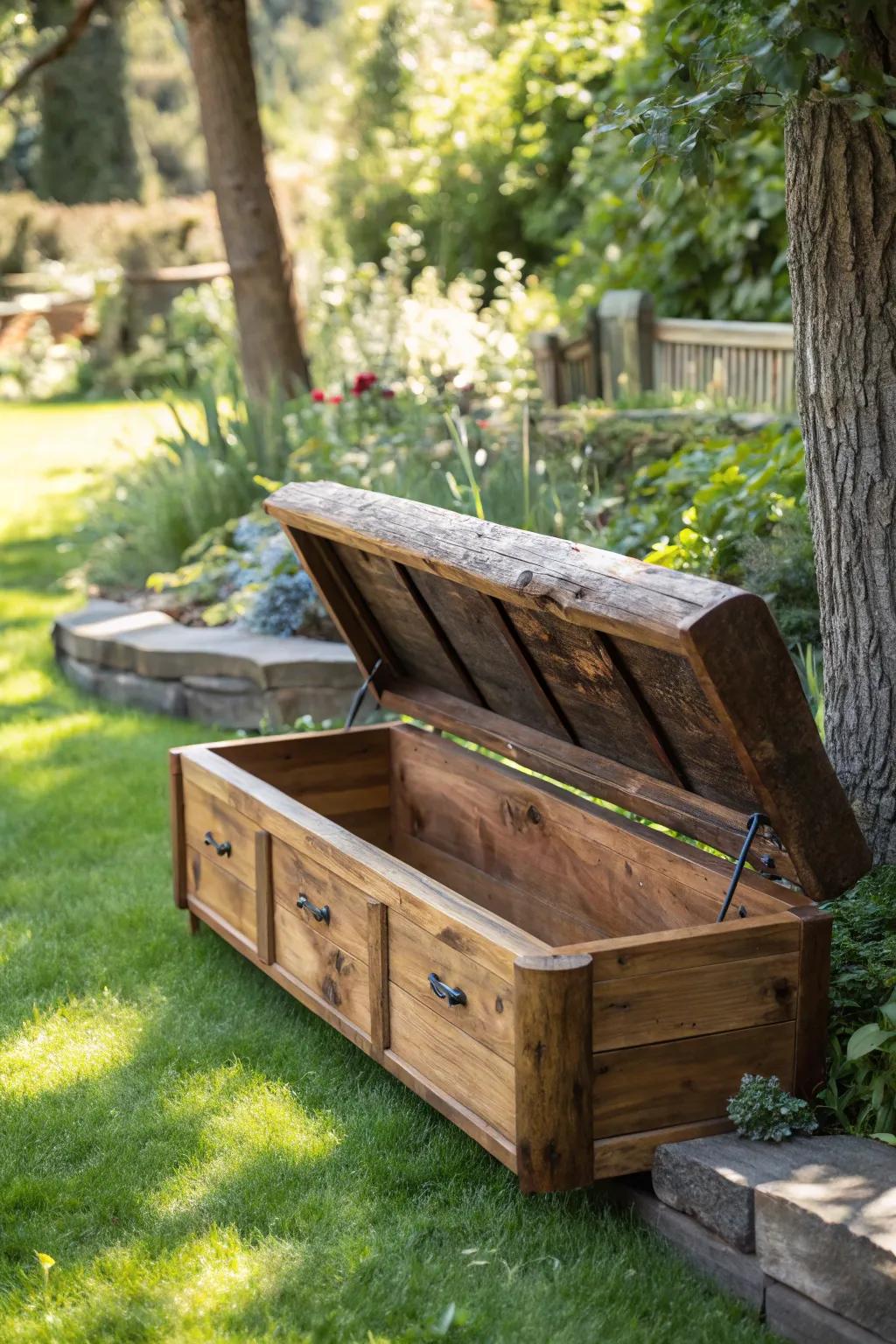 Discover the perfect blend of form and function with this elegant storage log bench—where craftsmanship meets practicality.