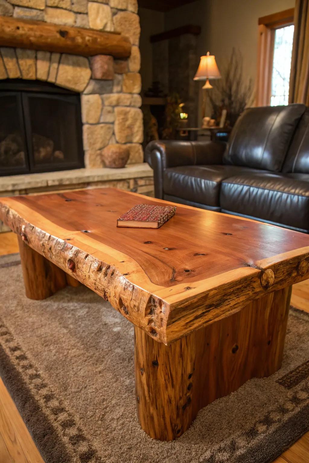 Elevate your living space with the rustic charm of a handcrafted cedar log coffee table.