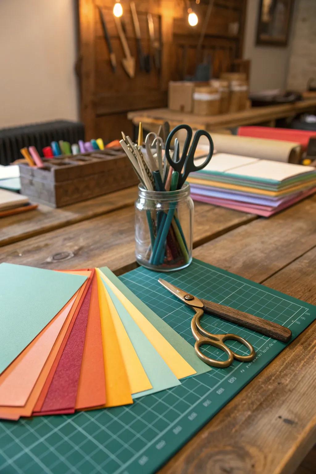 Ignite your creativity with a perfectly organized paper craft station. Ready for your next masterpiece?
