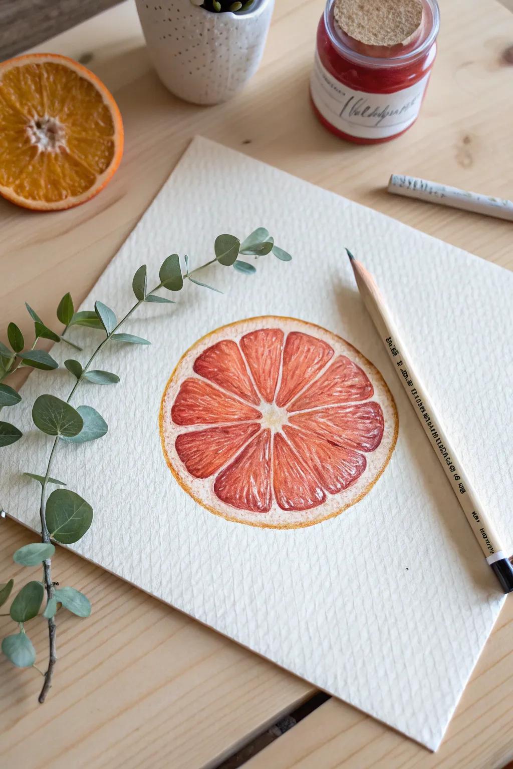 Vibrant grapefruit artistry: simplicity meets boho flair.
