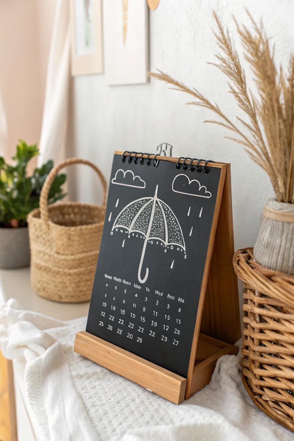 Embrace spring showers with charming chalkboard doodles—where simplicity meets elegance.