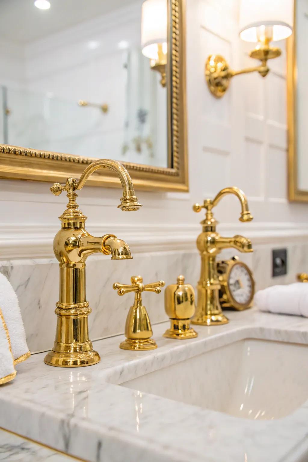 Gold and brass accents bring warmth and elegance to the space.