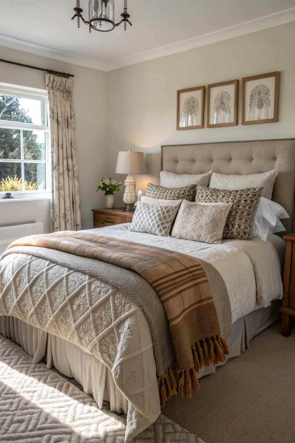 Textured bedding brings warmth and comfort to this guest bedroom.