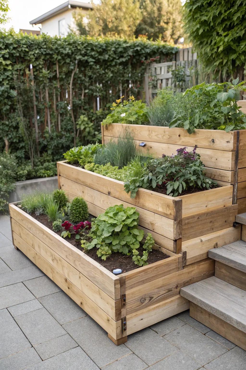 Transform your garden into a tiered paradise with this elegant and space-savvy design.