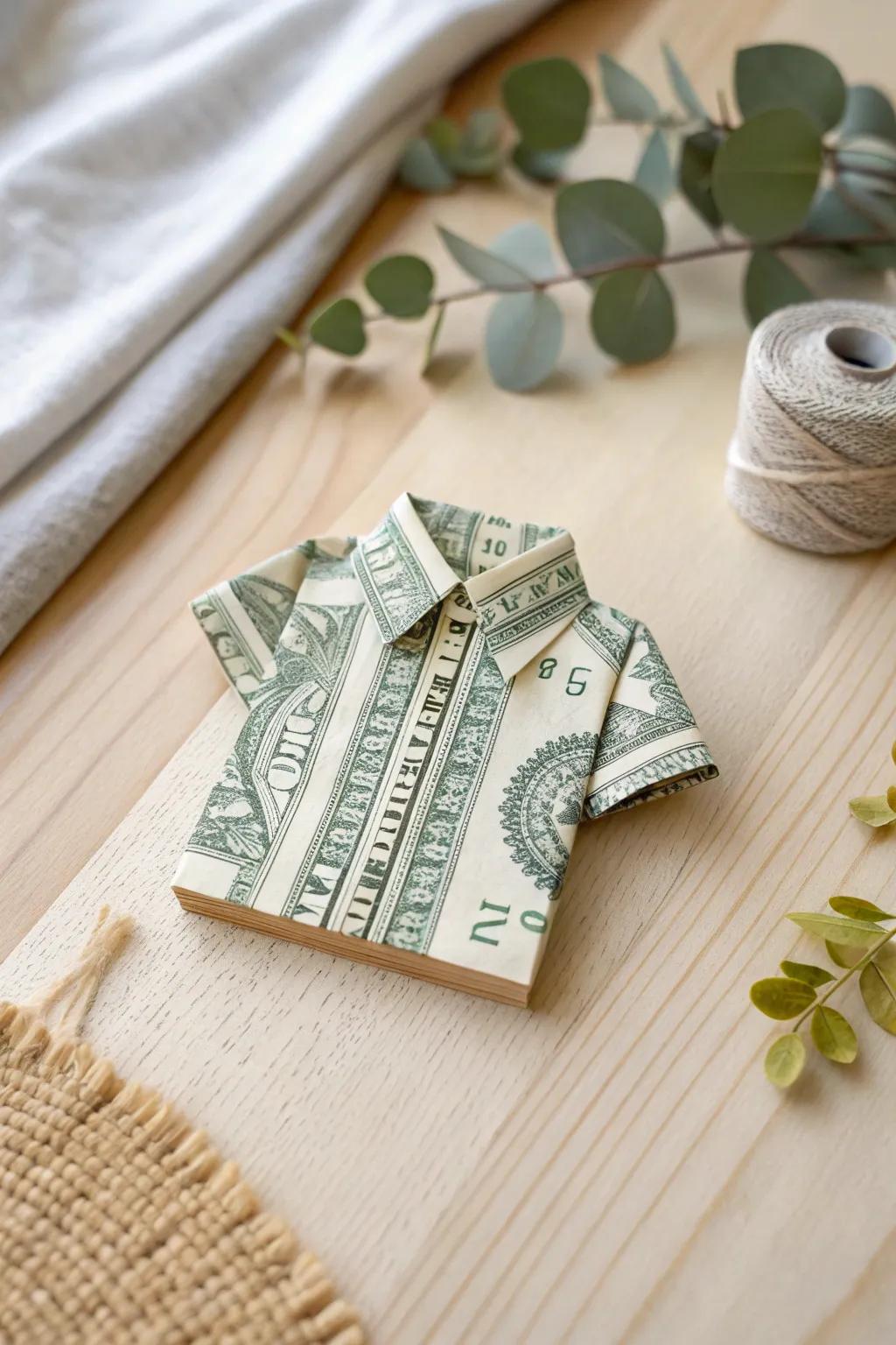 Celebrate special moments with a charming dollar shirt origami, a tiny fashion statement for Dad.