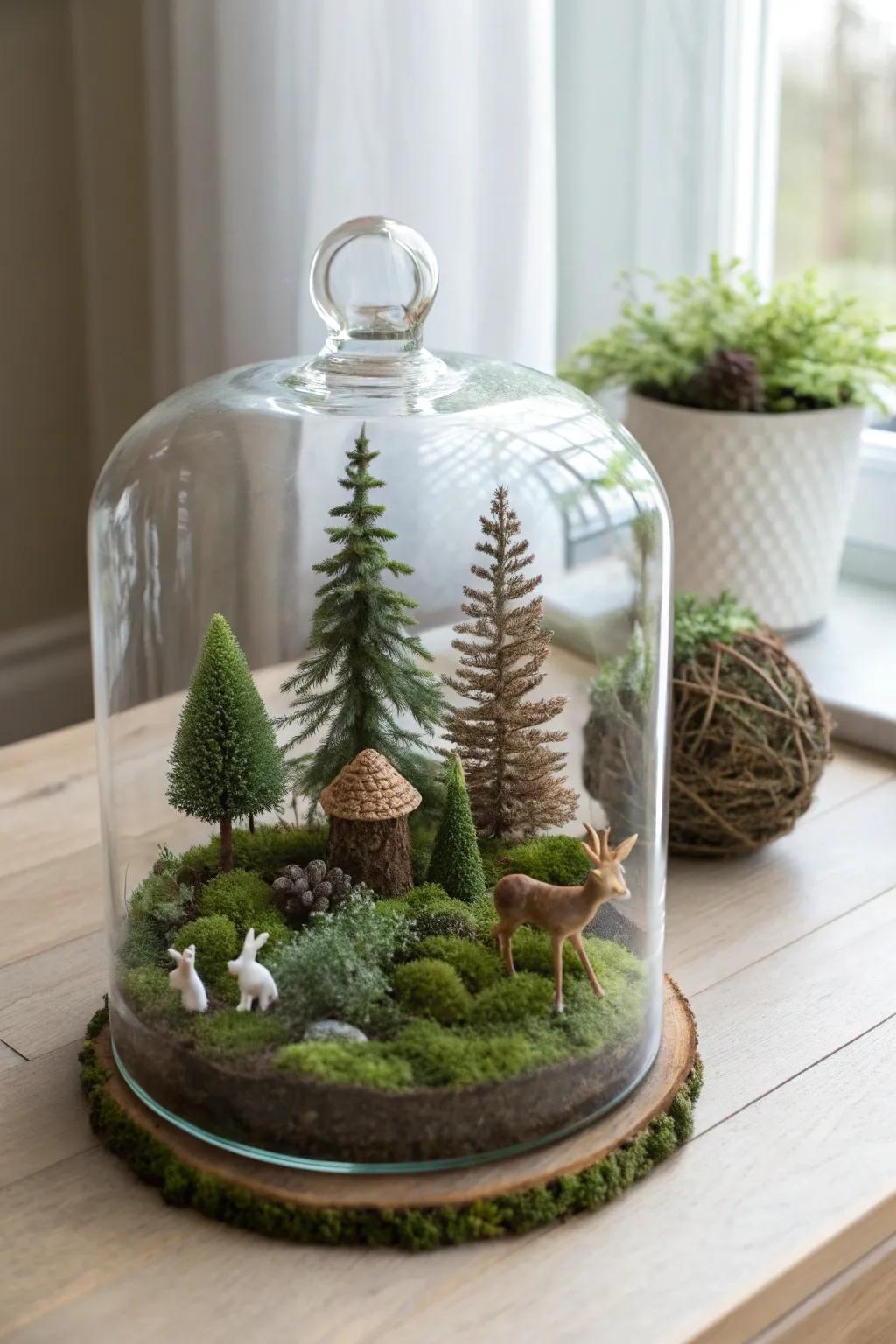 Bring nature indoors with a miniature woodland scene terrarium—perfect for adding a touch of serenity to your space.
