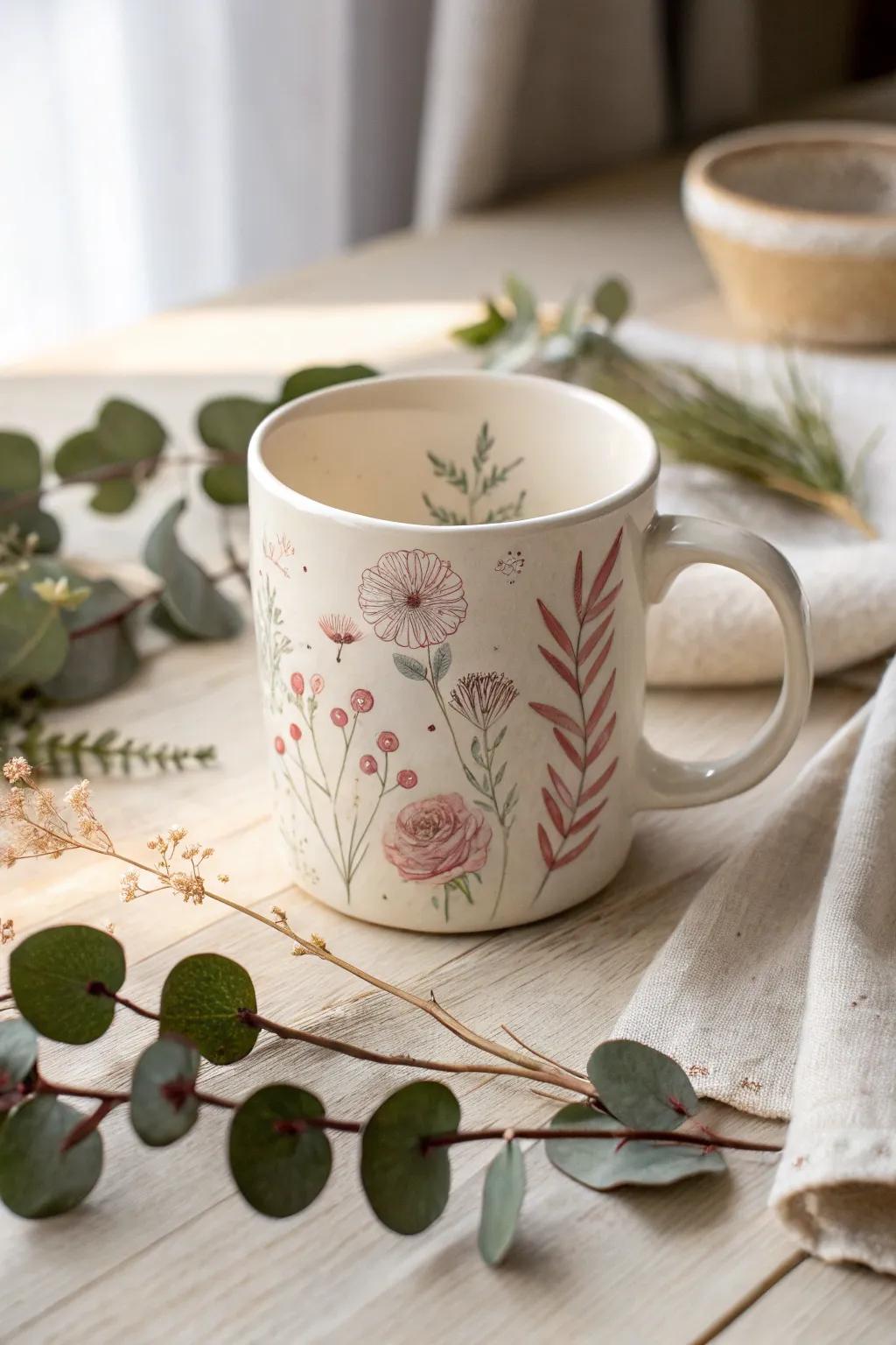 Brighten Mom's day with a charming floral mug, a perfect blend of artistry and love.