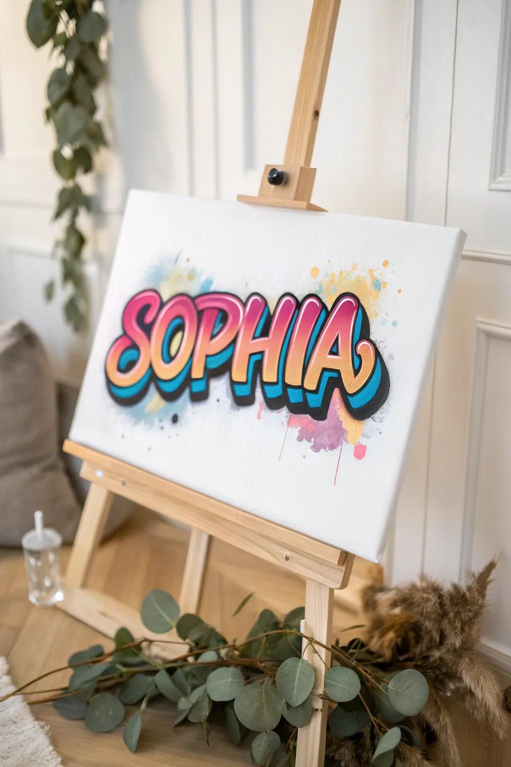 Bring the streets to your space with this stunning graffiti-style name art, perfect for adding an edgy touch to your minimalist decor.