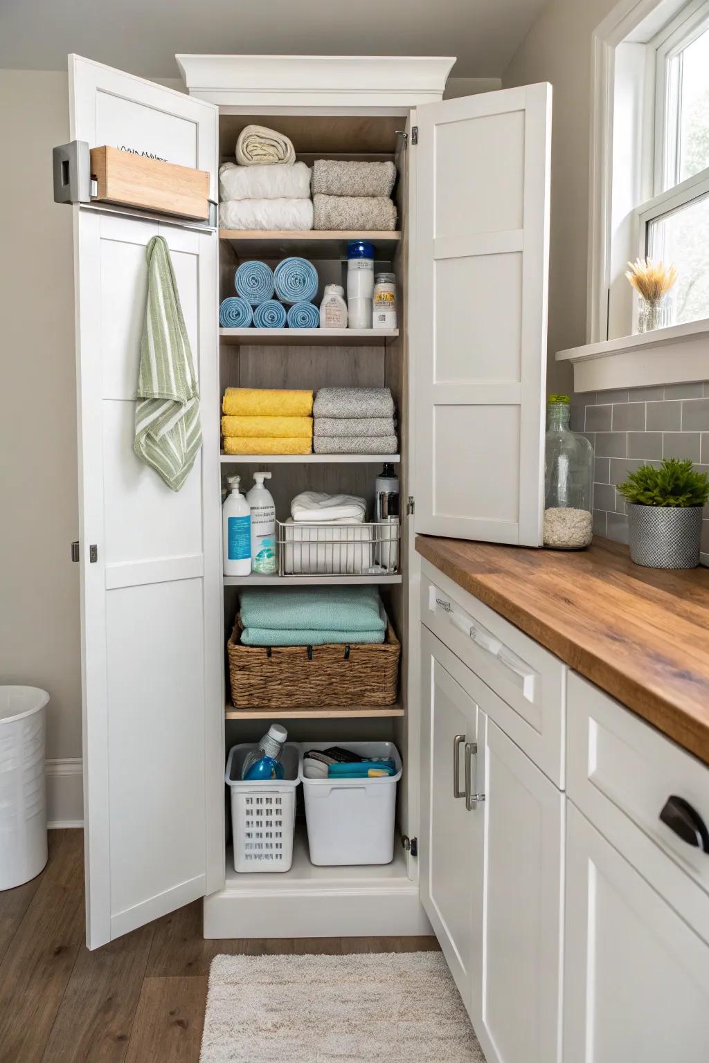 Vertical cabinets offer an efficient way to store tall items.
