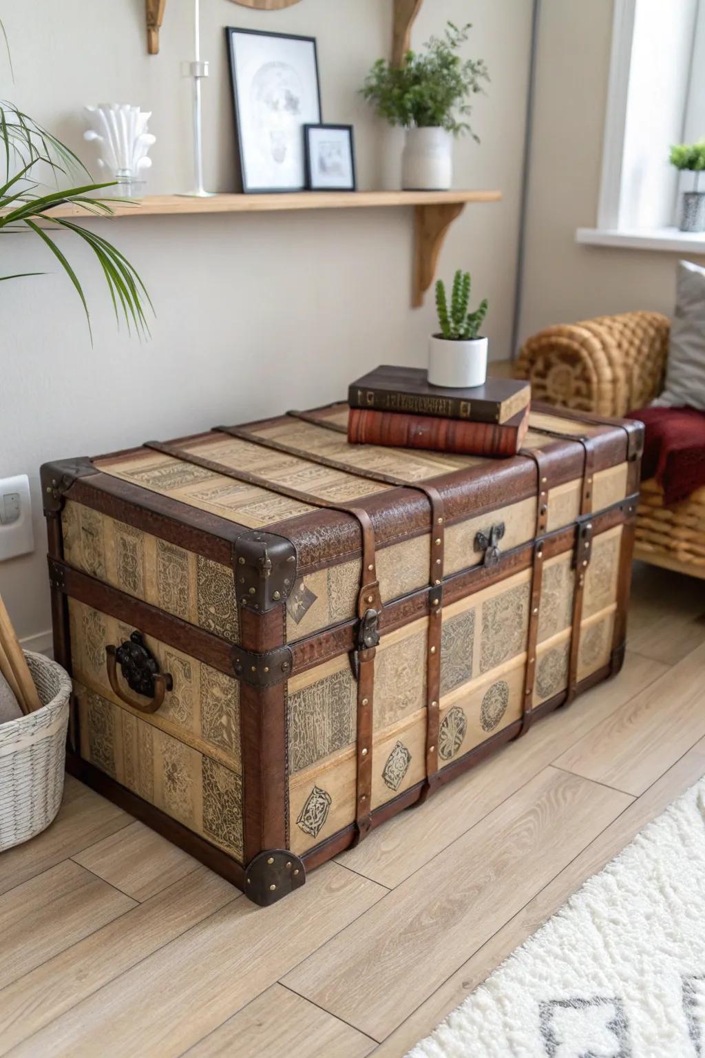 Transform your old trunk into a centerpiece with a touch of vintage elegance and minimalist charm.