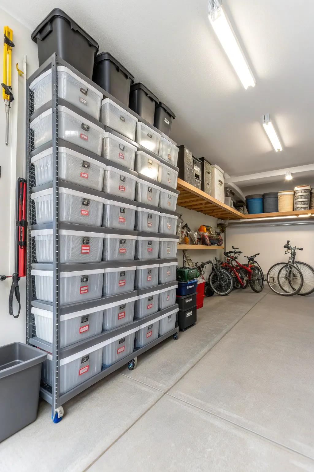 Labeled bins provide clarity and ease of access.