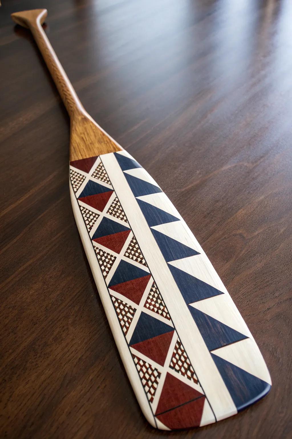 Elevate your paddle game: Geometric artistry meets craftsmanship.
