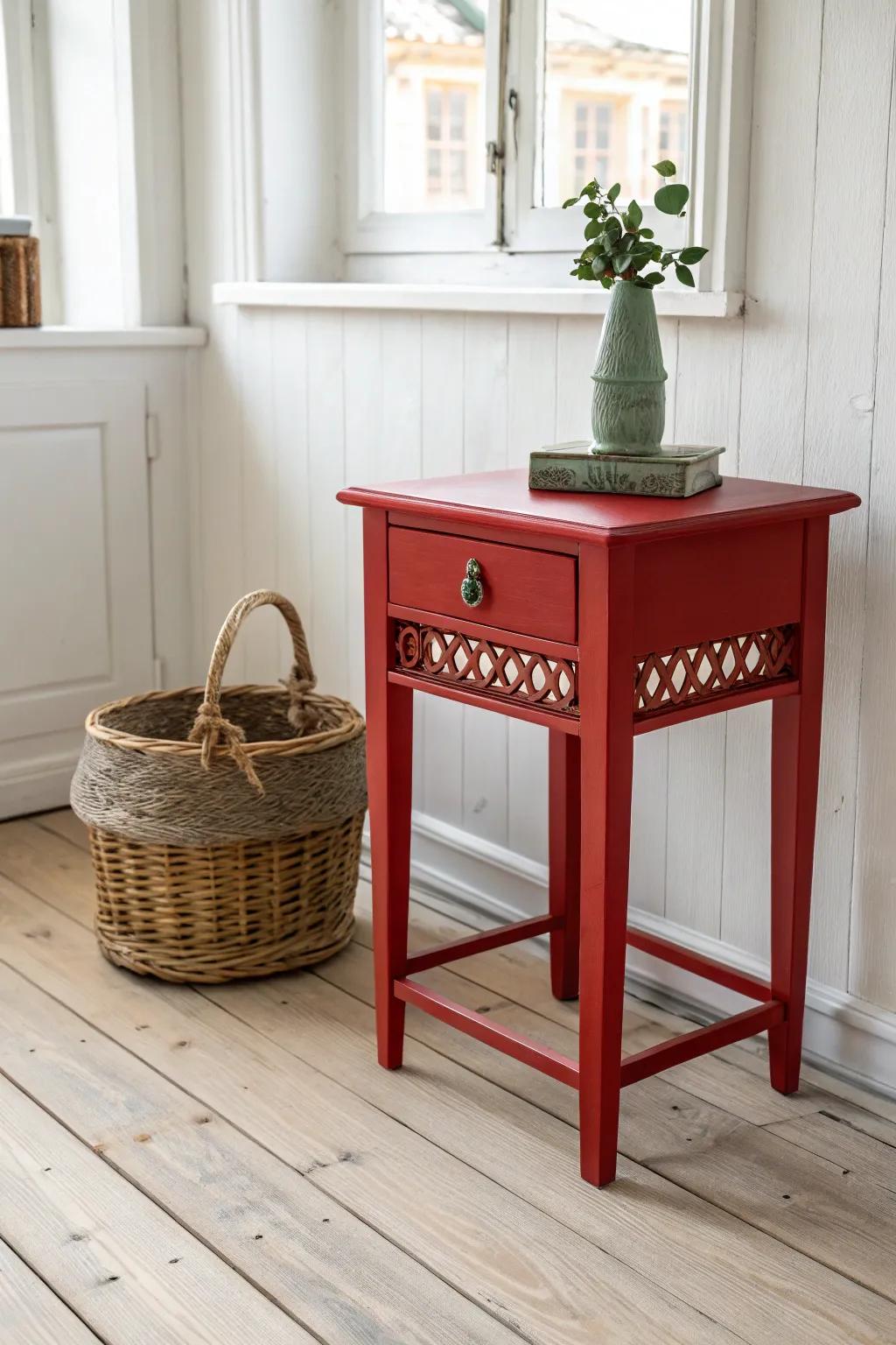 Make a bold statement with a vibrant end table, where simplicity meets striking elegance.