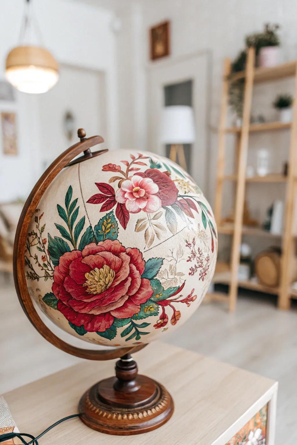 Bring the beauty of nature indoors with a stunning floral-painted globe centerpiece.