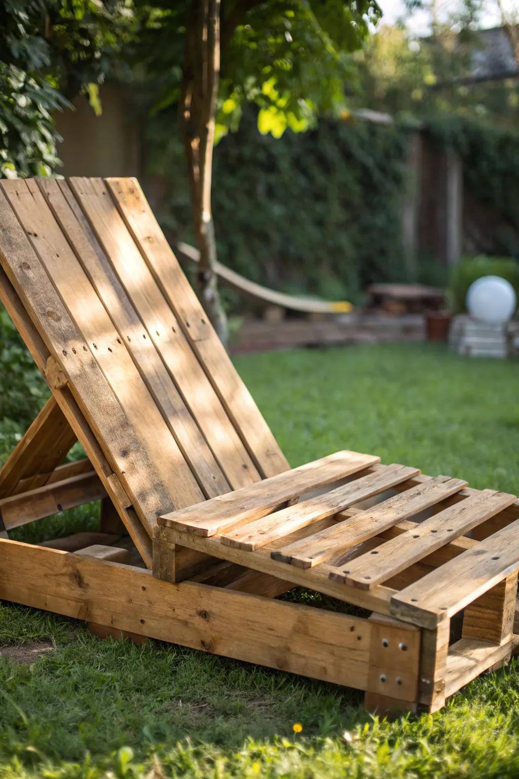 Relax in style with this handcrafted pallet lounge chair, your perfect outdoor retreat.