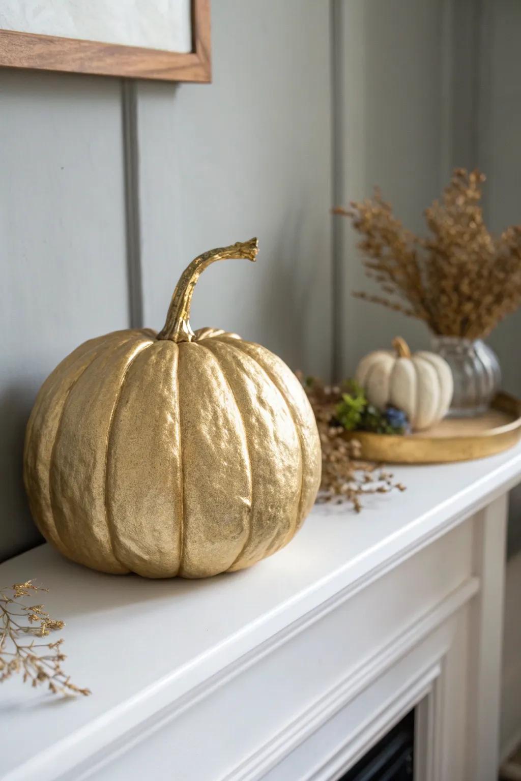Embrace the shimmer of autumn with these elegant metallic glam pumpkins, perfect for adding a touch of sophistication to any space.
