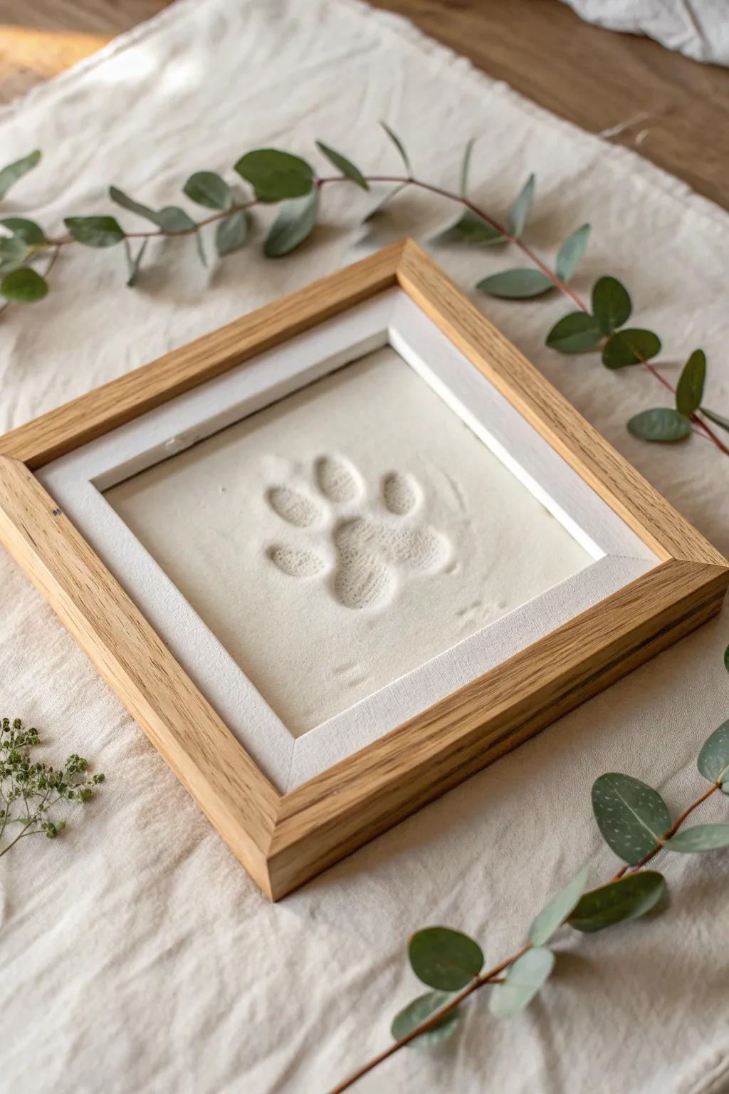 Capture the essence of your furry friend's love with this elegant framed paw print keepsake.