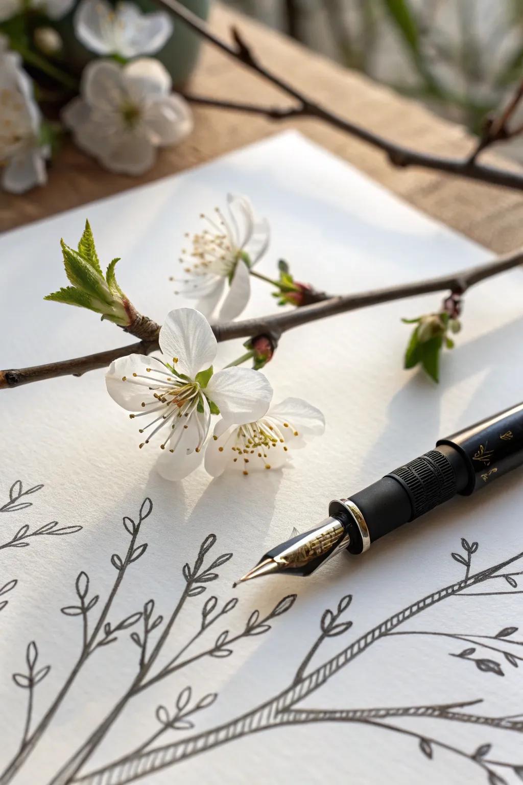 Discover tranquility in simplicity with this elegant pen art of nature’s beauty.