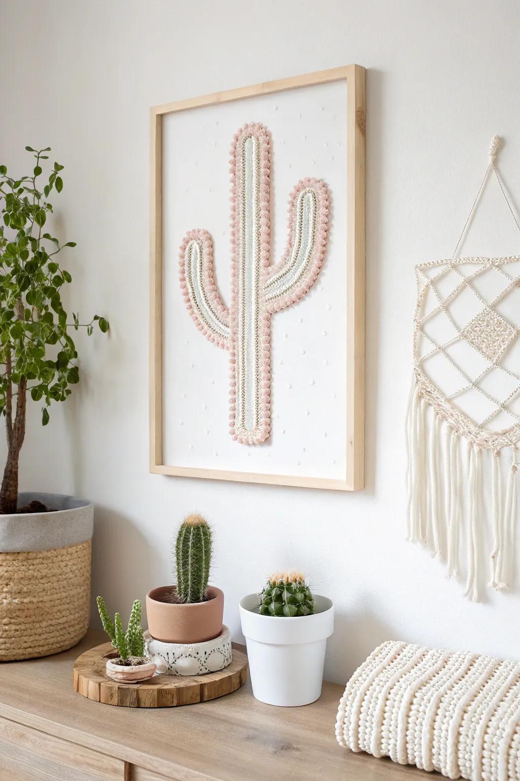 Bring a touch of nature indoors with this charming Perler bead cactus wall art, perfect for adding whimsy and warmth to your space.