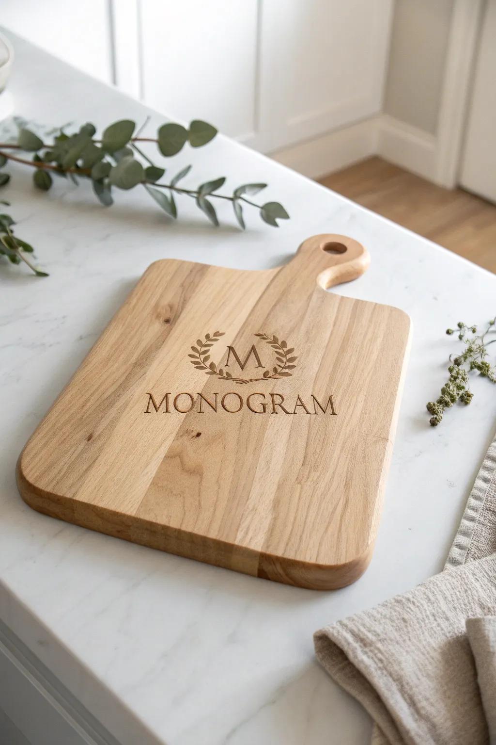 Elevate your kitchen with a personalized touch: Monogrammed cutting board elegance.