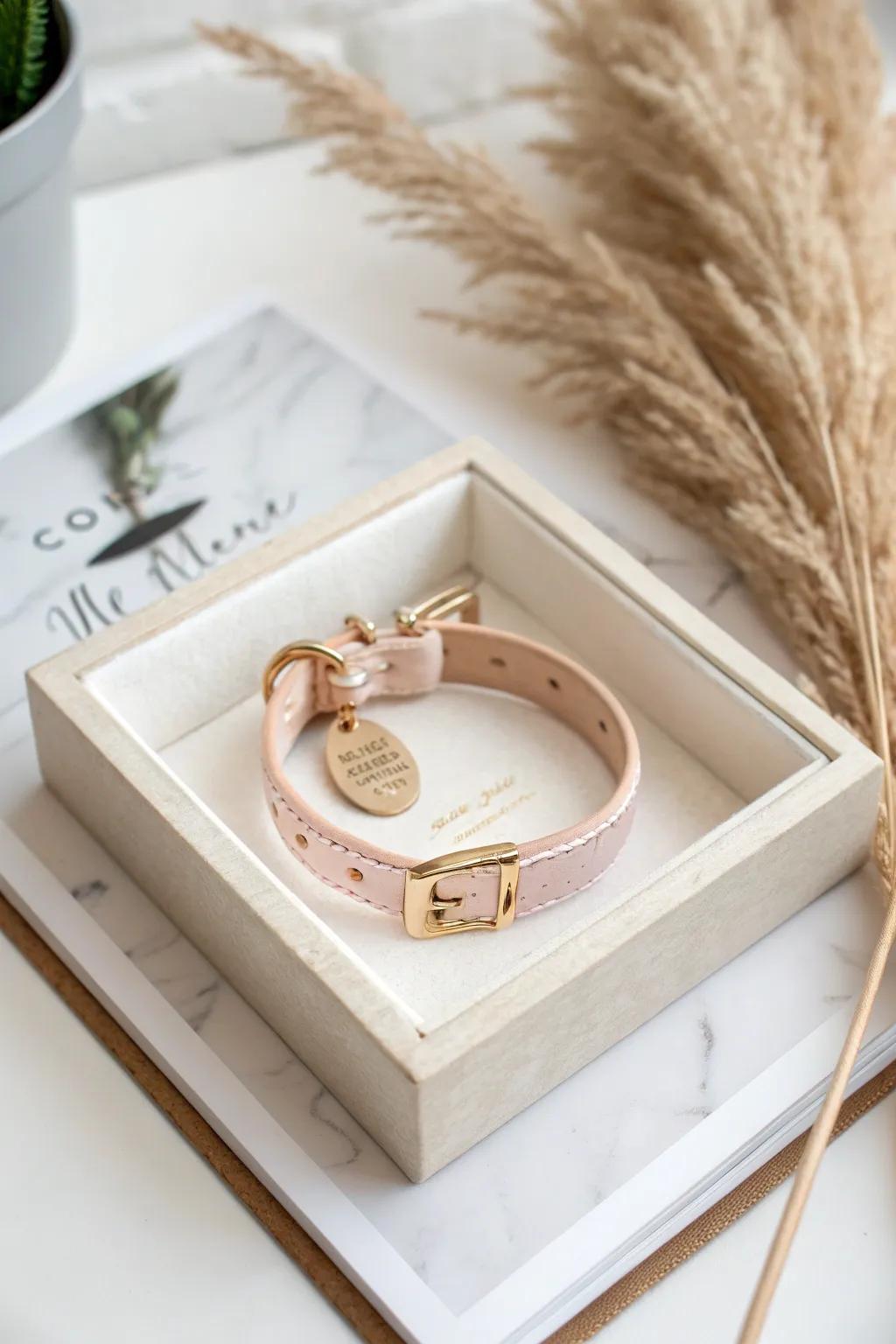 Cherish the bond: A beautifully preserved pet collar and tag, celebrating playful memories.