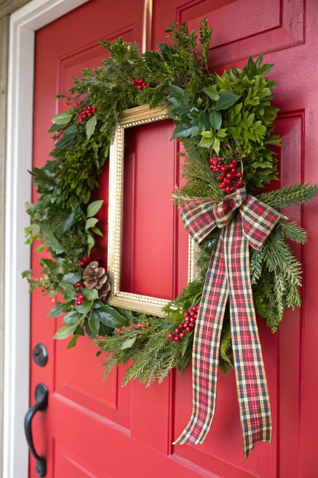 Plaid and greenery create a timeless Christmas look.
