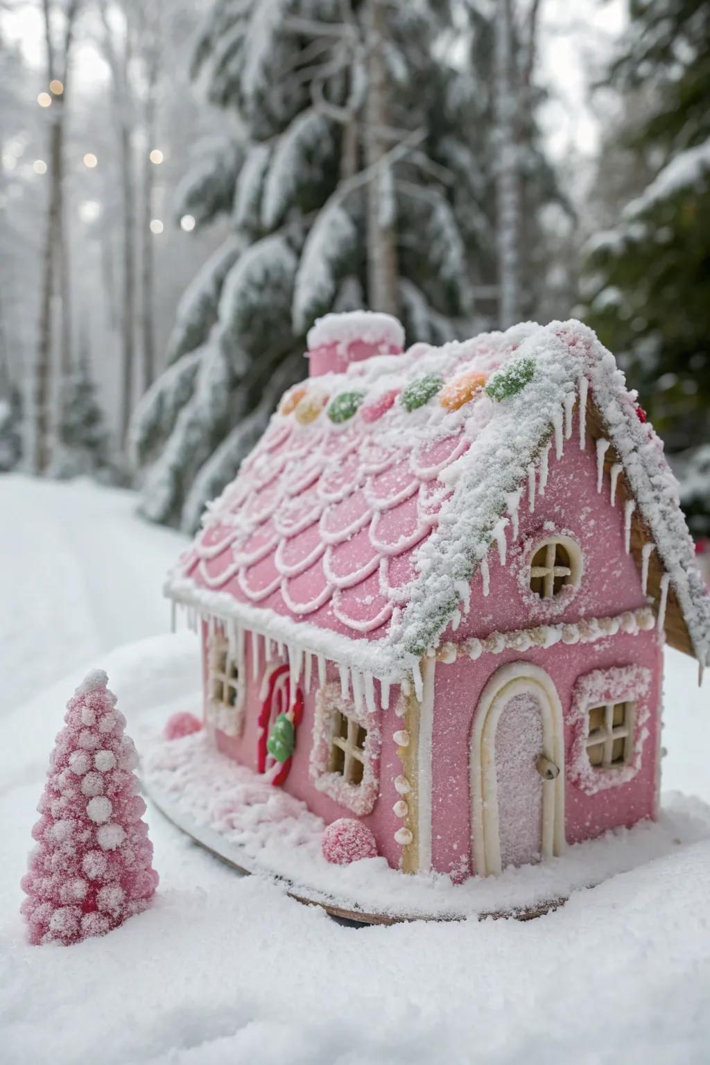 A sparkling sugar-crystal adorned gingerbread house.