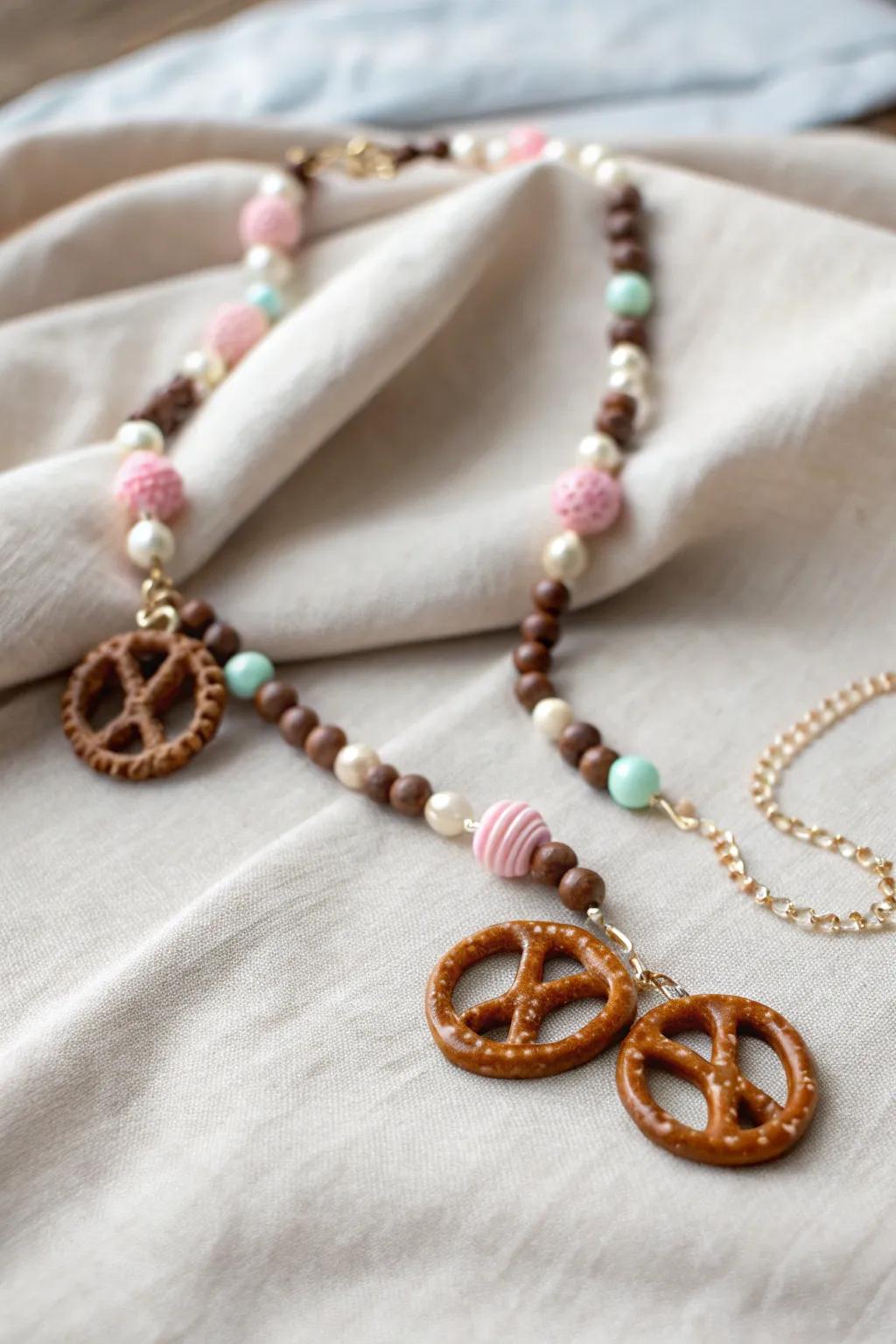 A taste of elegance: Sweet and salty pretzel necklace that satisfies every craving.